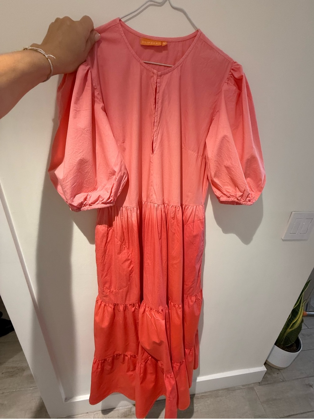Oliphant Women's Ombré Tiered Maxi Dress with puff sleeves
